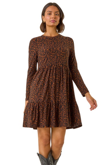 Roman Rust Leaf Print Stretch Dress