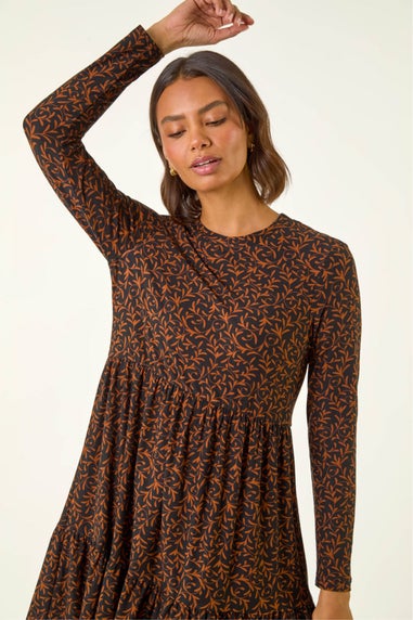 Roman Rust Leaf Print Stretch Dress