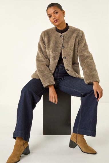 Roman Beige Faux Fur Borg Pocket Front Jacket