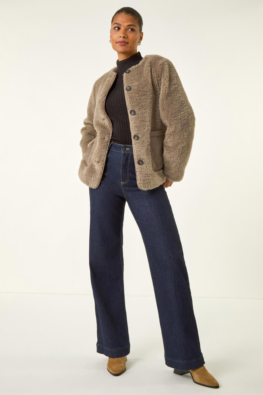 Roman Beige Faux Fur Borg Pocket Front Jacket