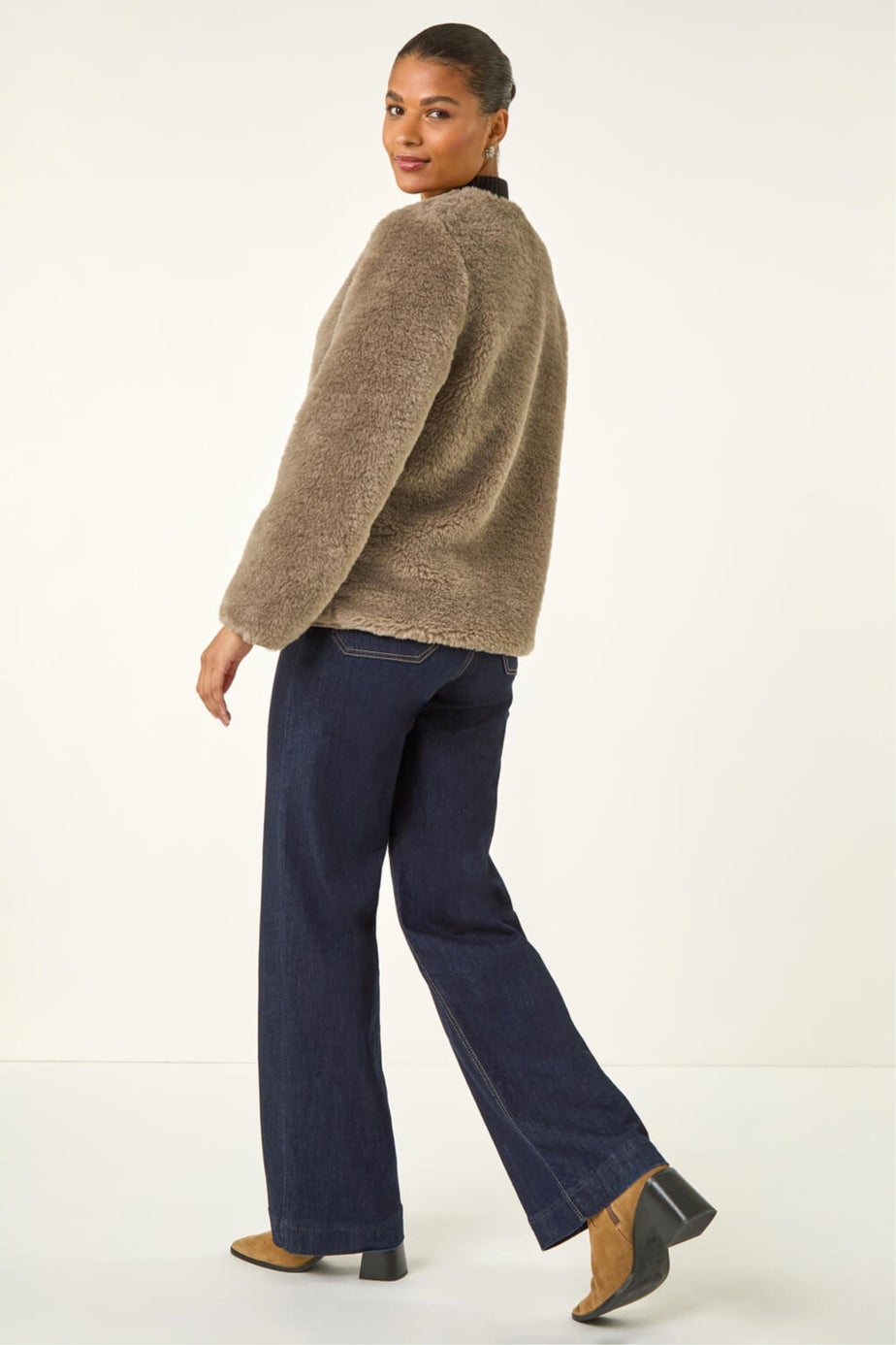 Roman Beige Faux Fur Borg Pocket Front Jacket