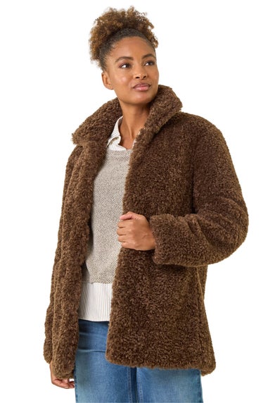 Roman Chocolate Curly Soft Borg Coat
