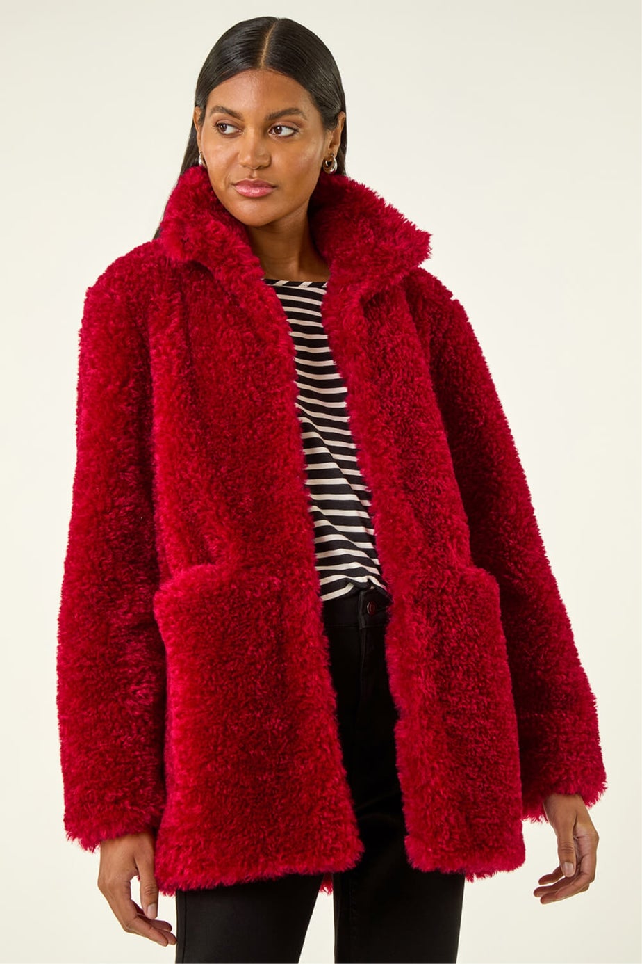 Roman Red Curly Soft Borg Coat