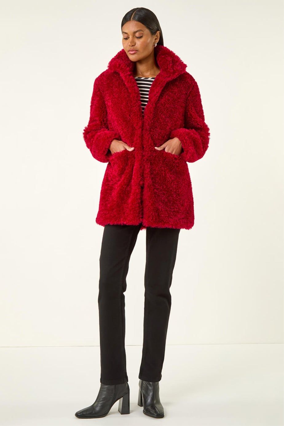 Roman Red Curly Soft Borg Coat