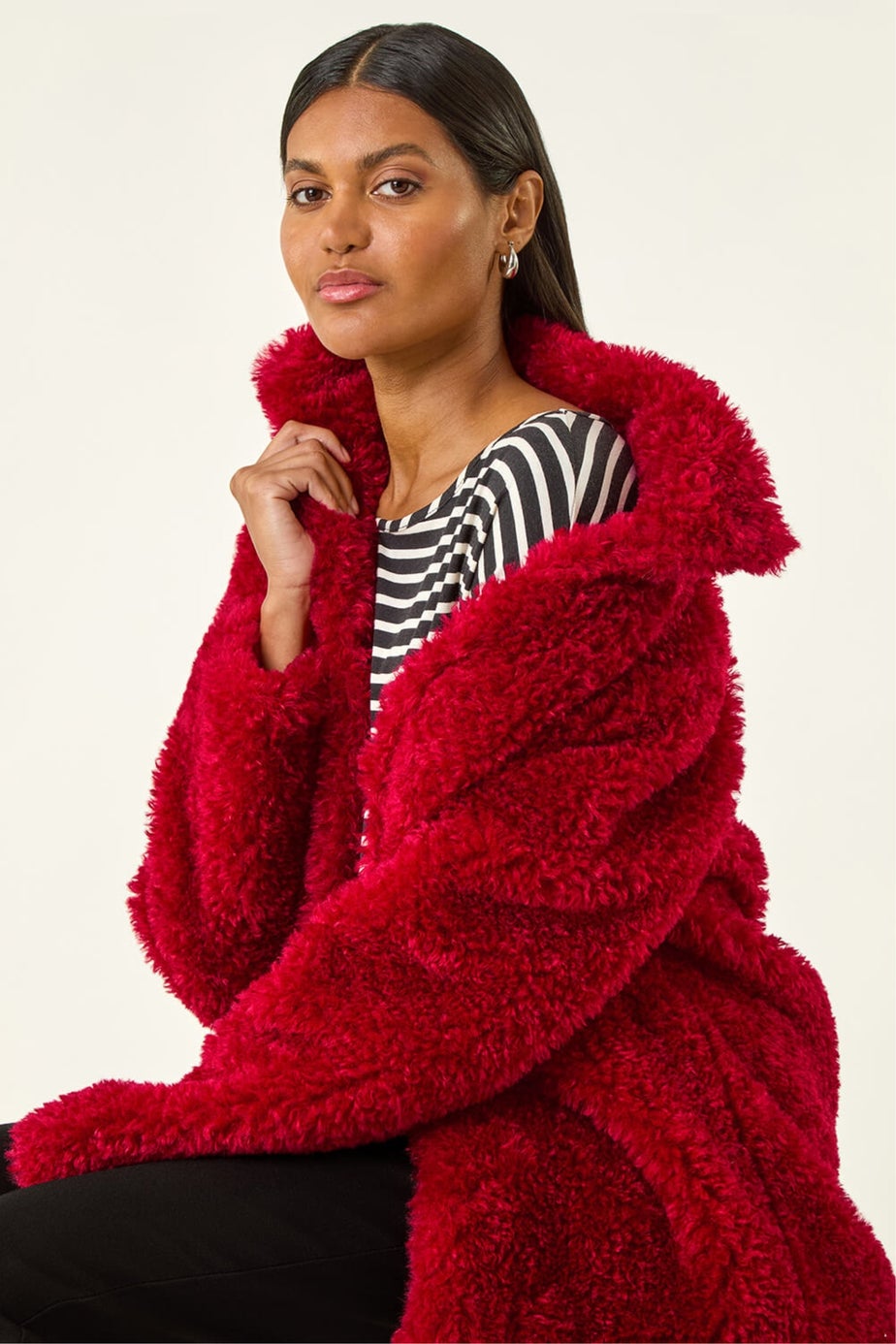 Roman Red Curly Soft Borg Coat