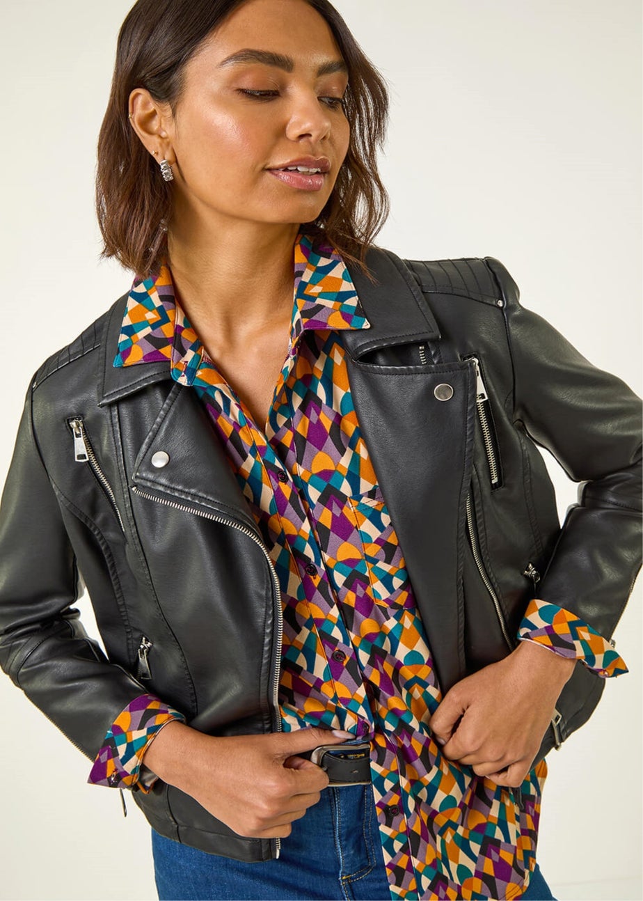 Roman Orange Geo Print Stretch Top