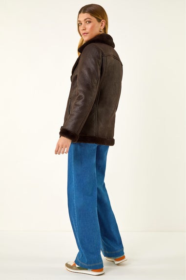 Roman Chocolate Faux Fur Aviator Jacket