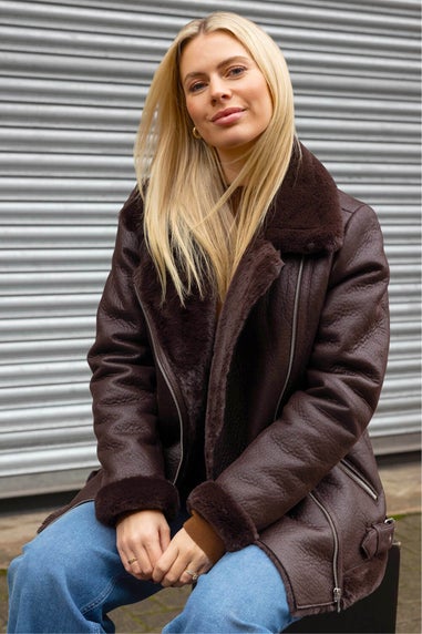 Roman Chocolate Faux Fur Aviator Jacket