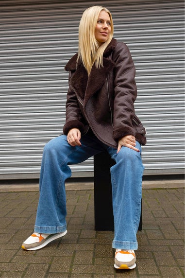 Roman Chocolate Faux Fur Aviator Jacket