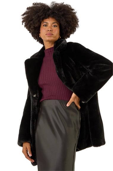Roman Black Faux Fur Longline Coat