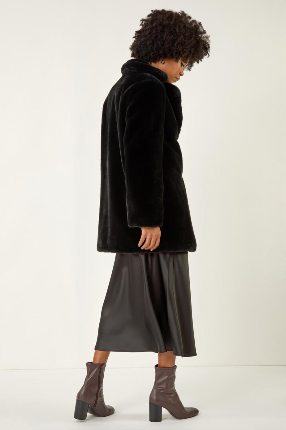 Roman Black Faux Fur Longline Coat