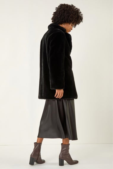 Roman Black Faux Fur Longline Coat