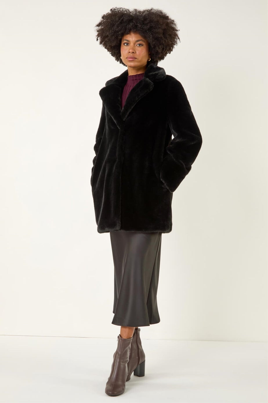 Roman Black Faux Fur Longline Coat