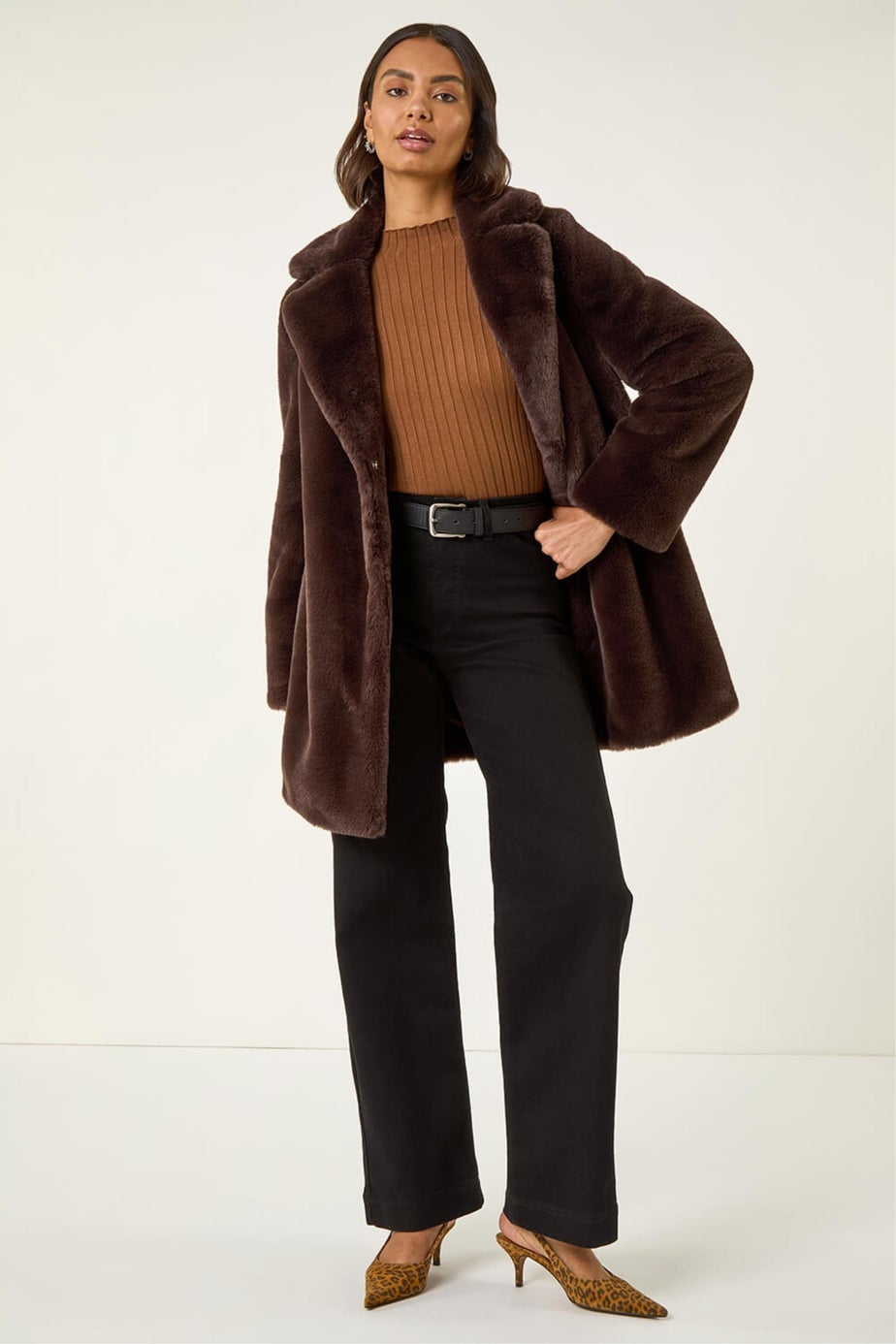 Roman Chocolate Faux Fur Longline Coat