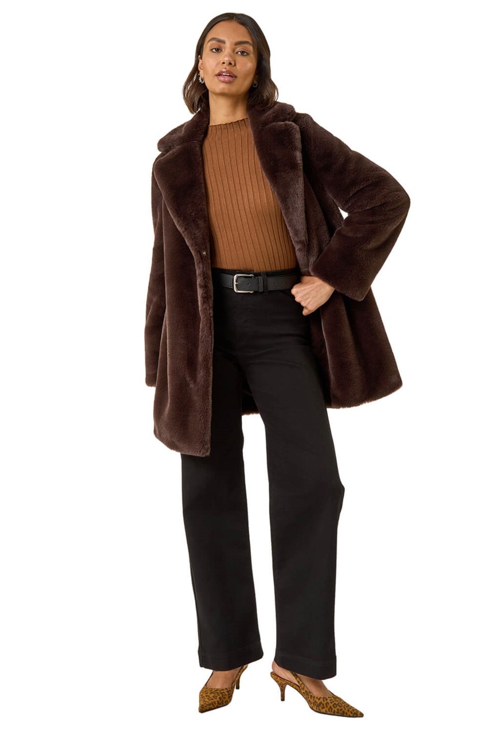 Roman Chocolate Faux Fur Longline Coat