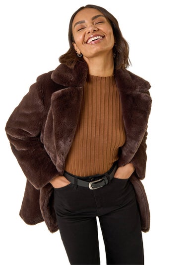 Roman Chocolate Faux Fur Longline Coat