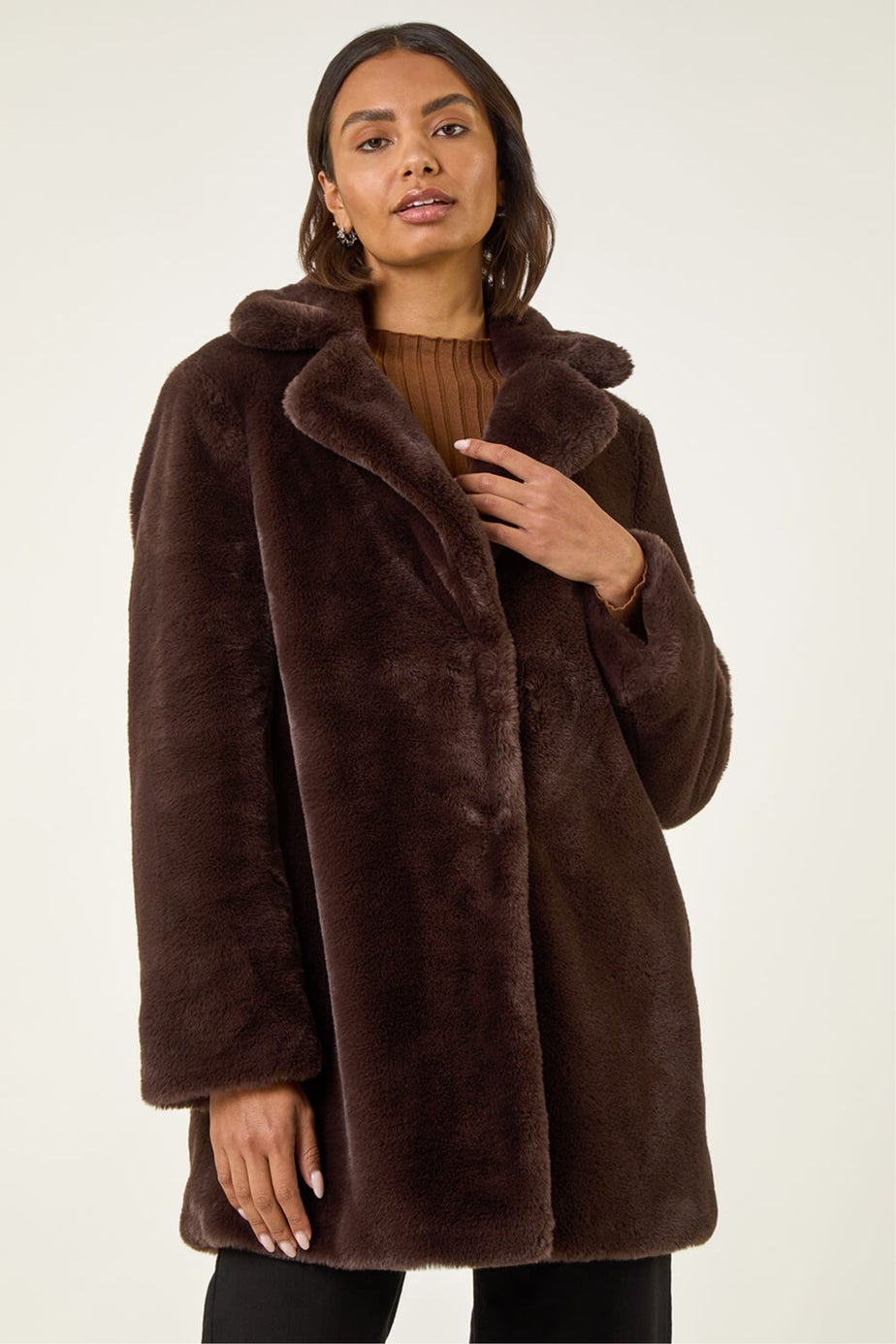 Roman Chocolate Faux Fur Longline Coat