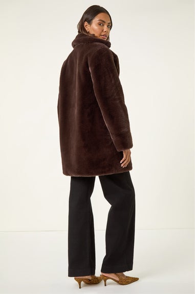 Roman Chocolate Faux Fur Longline Coat