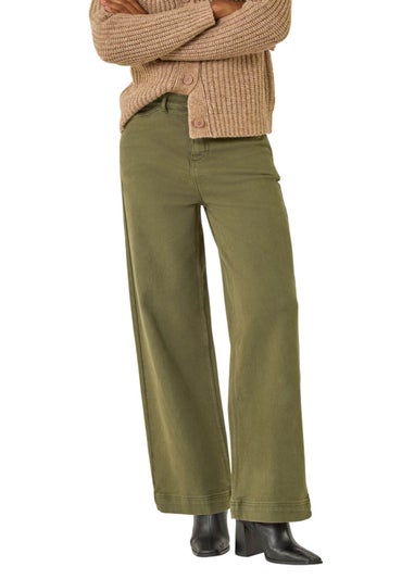 Roman Khaki Cotton Blend Wide Leg Stretch Jeans