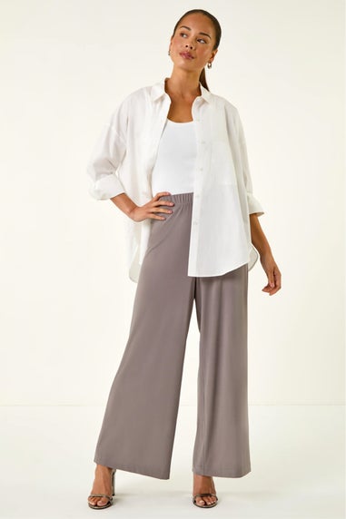 Roman Taupe Petite Wide Leg Stretch Trouser