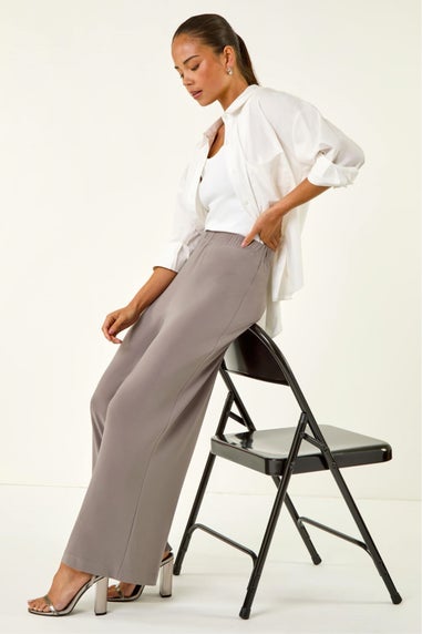 Roman Taupe Petite Wide Leg Stretch Trouser