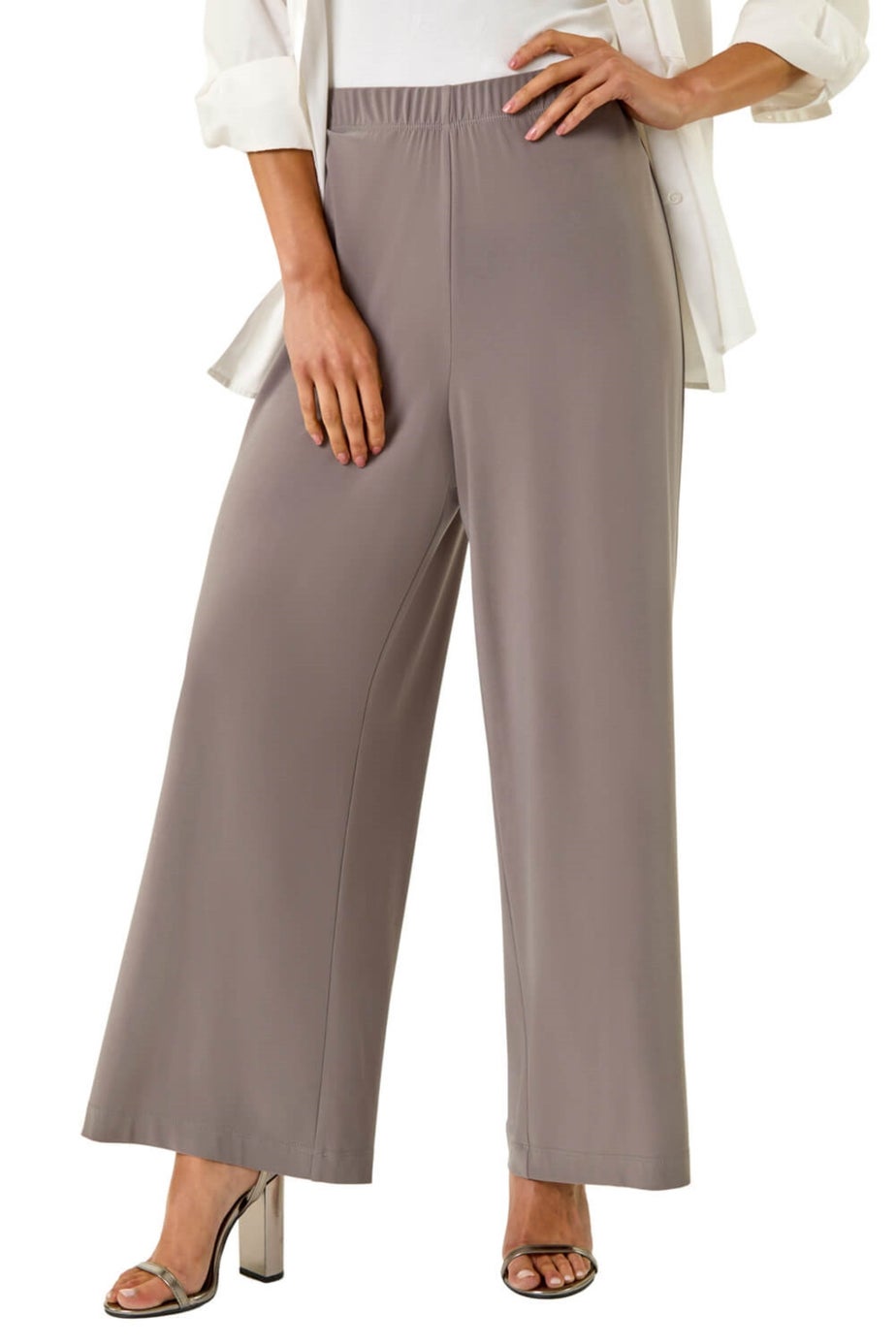 Roman Taupe Petite Wide Leg Stretch Trouser