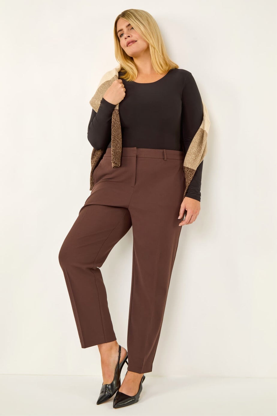 Roman Dark Brown Curve Straight Leg Trouser