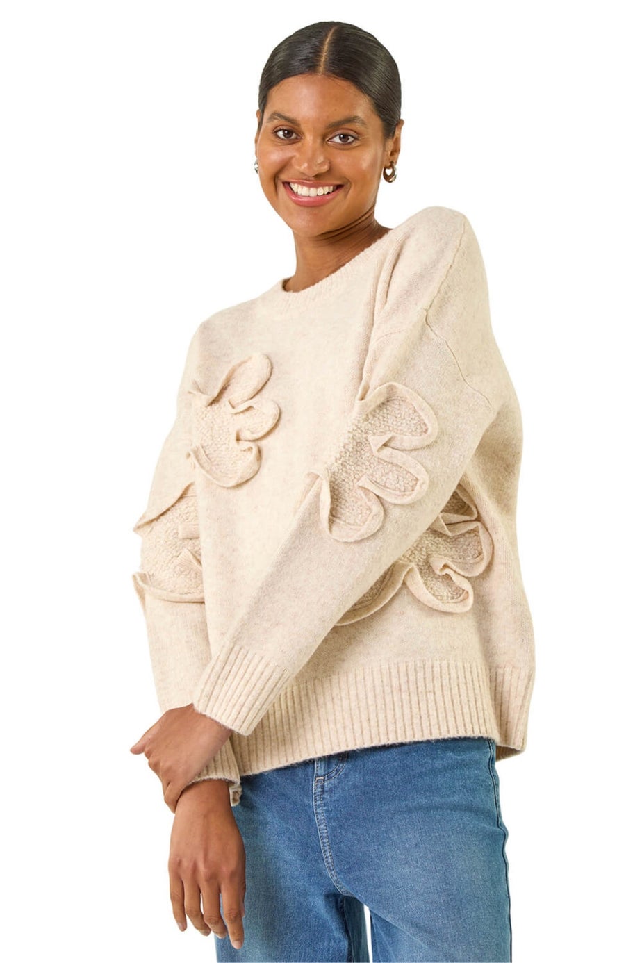 Roman Ivory Cornelli Floral Textured Knit Jumper