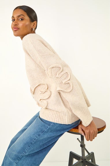 Roman Ivory Cornelli Floral Textured Knit Jumper