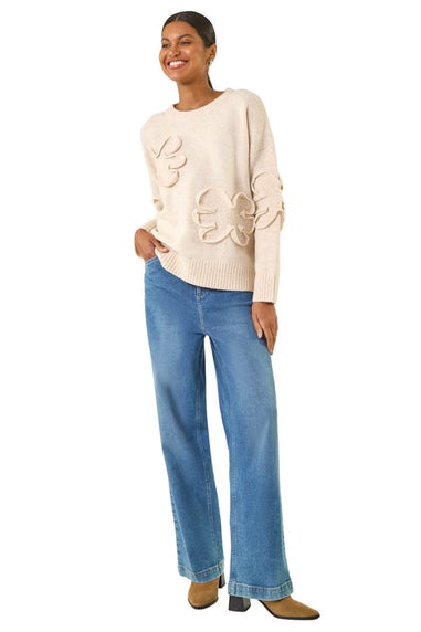 Roman Ivory Cornelli Floral Textured Knit Jumper