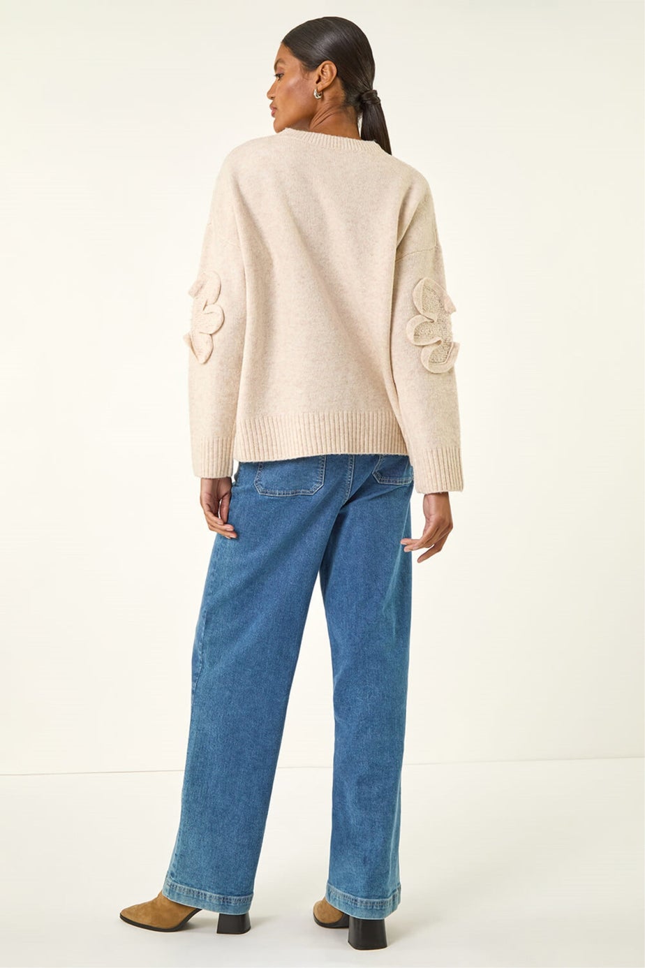 Roman Ivory Cornelli Floral Textured Knit Jumper