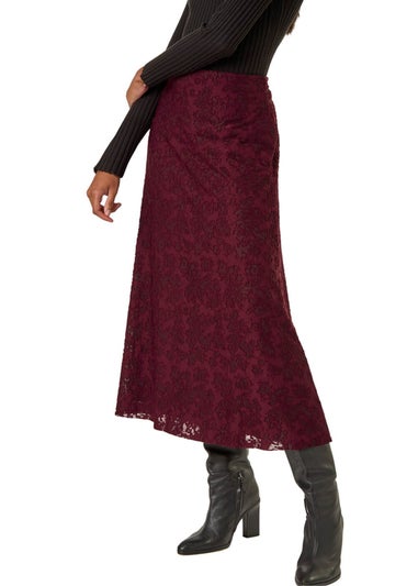 Roman Burgundy Floral Textured A-Line Skirt