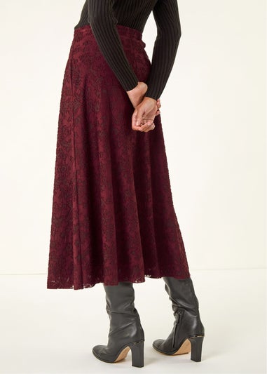 Roman Burgundy Floral Textured A-Line Skirt