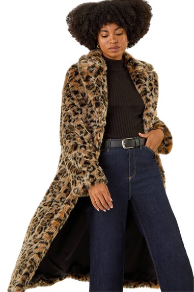Roman Brown Premium Animal Faux Fur Coat