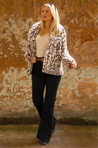 Roman Brown Faux Snow Leopard Fur Coat