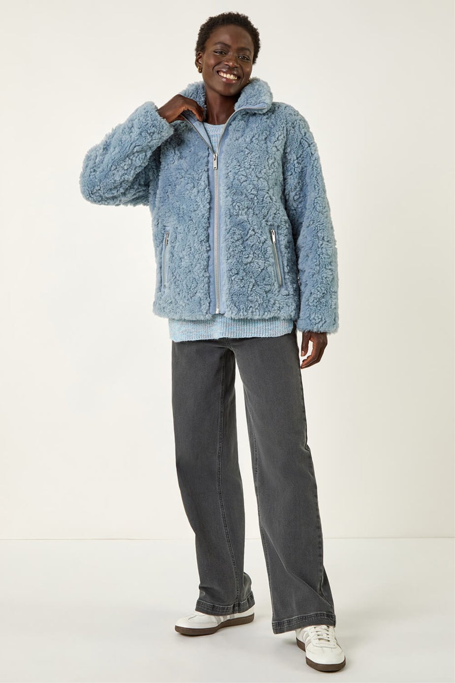 Roman Light Blue Teddy Borg Bomber Coat