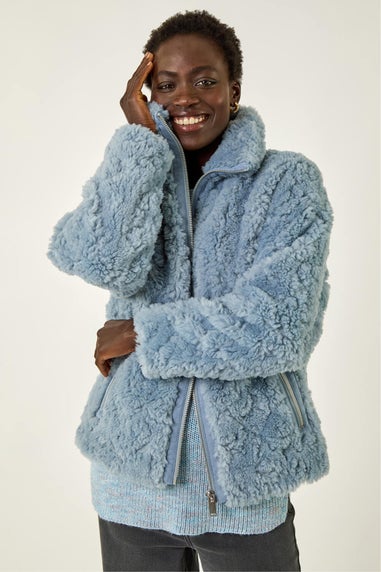 Roman Light Blue Teddy Borg Bomber Coat