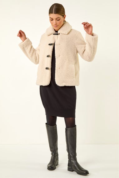 Roman Cream Textured Borg Collared Jacket