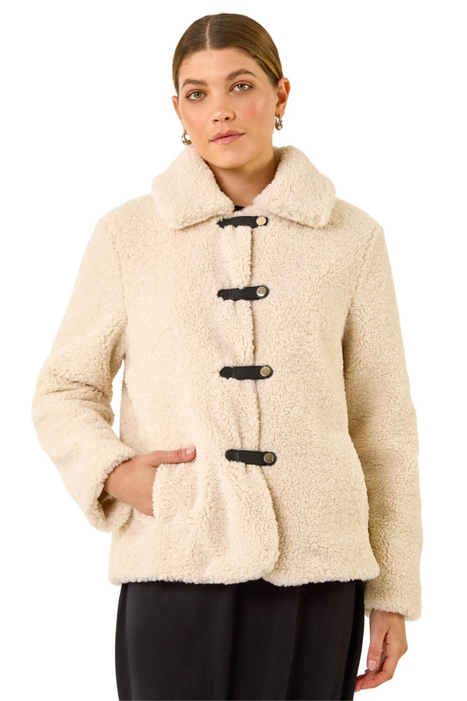 Roman Cream Textured Borg Collared Jacket