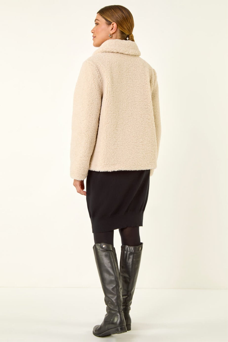 Roman Cream Textured Borg Collared Jacket