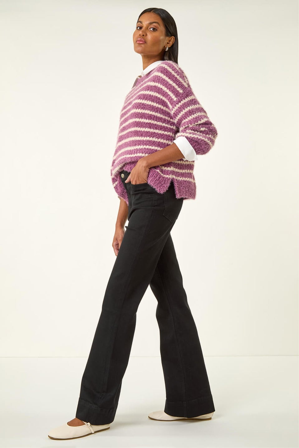 Roman Black Pocket Stretch Flare Jeans