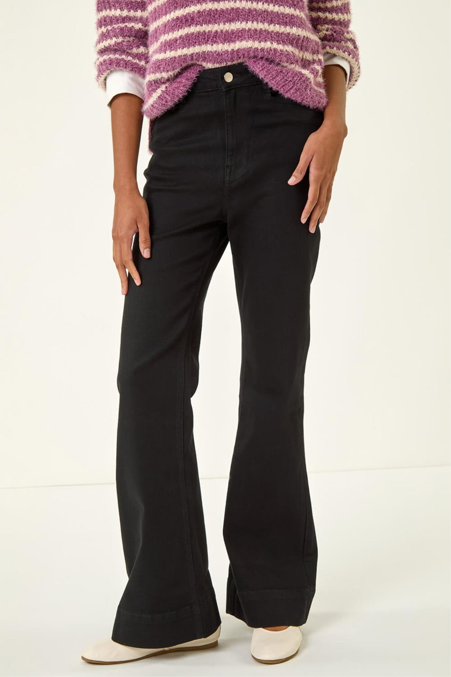 Roman Black Pocket Stretch Flare Jeans