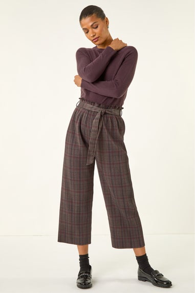 Roman Grey Textured Check Belted Culottes