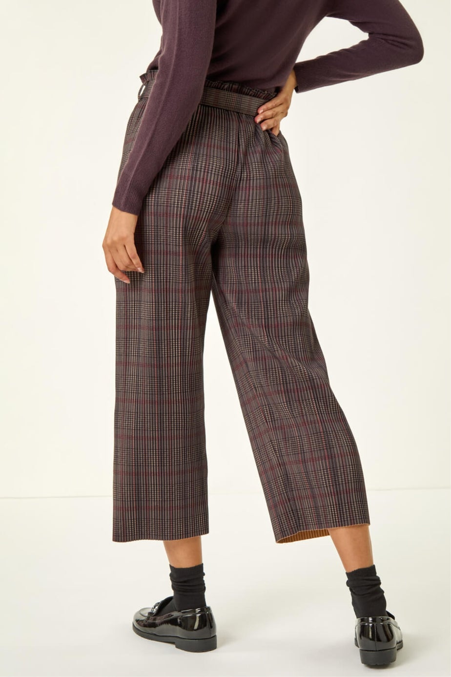 Roman Grey Textured Check Belted Culottes