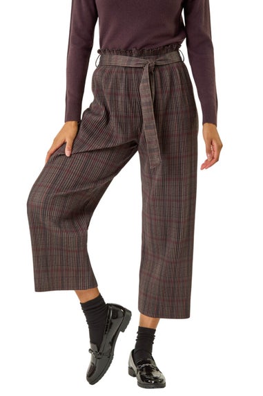 Roman Grey Textured Check Belted Culottes