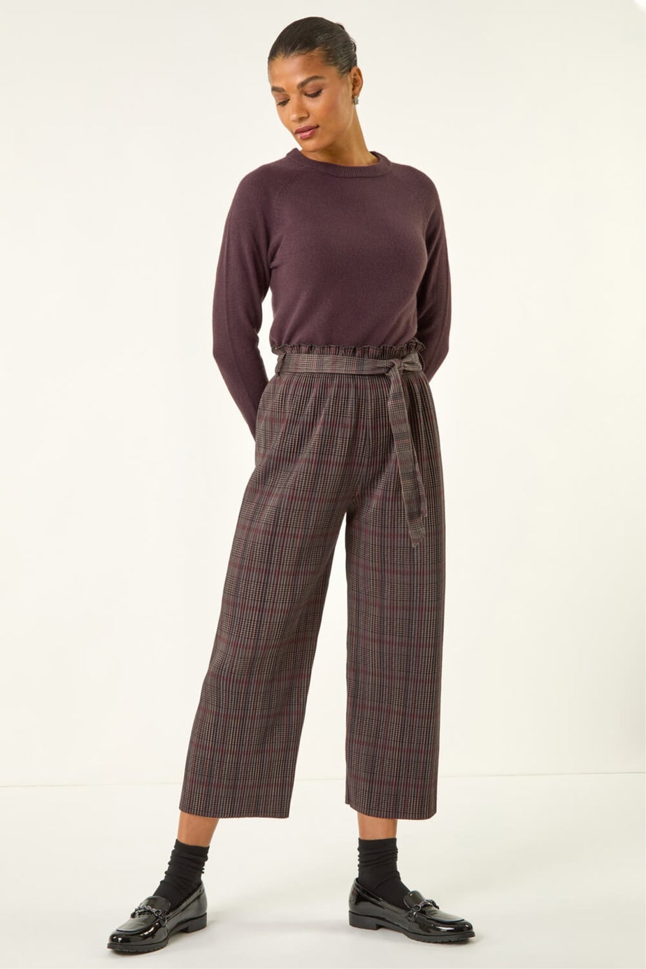 Roman Grey Textured Check Belted Culottes