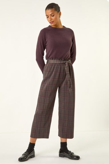 Roman Grey Textured Check Belted Culottes