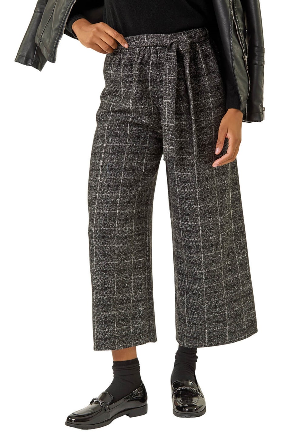 Roman Charcoal Belted Check Culotte Trousers