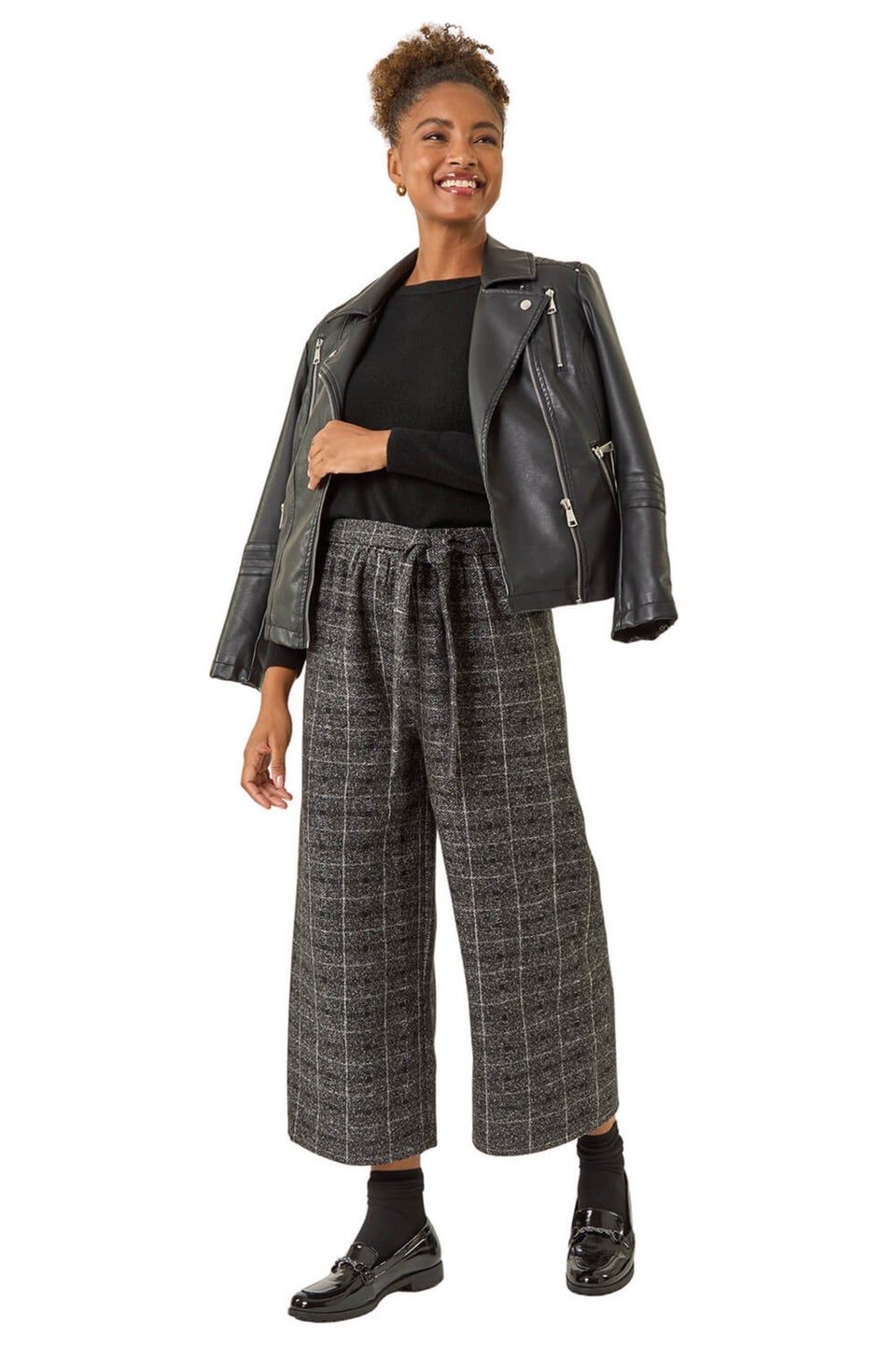 Roman Charcoal Belted Check Culotte Trousers