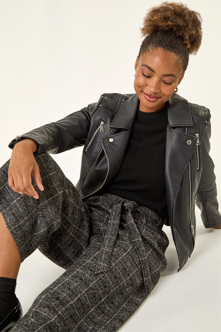Roman Charcoal Belted Check Culotte Trousers